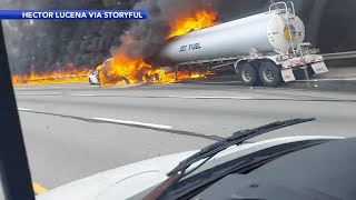 Fiery crash involving truck several cars on Pennsylvania Turnpike leaves 2 dead [upl. by Alak]