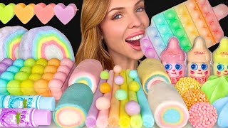 ASMR MUKBANG Pastel Desserts Milk Jello Retro Sour Candy Marshmallow Pop Rocks Lemon Jelly 먹방 [upl. by Rosenquist803]