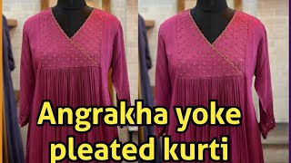 Angrakha yoke pleated kurti cutting and stitching  Stylish pleated kurti [upl. by Haorbed]