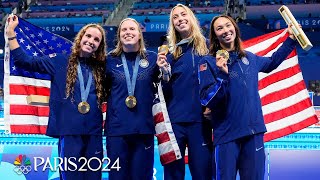 Team USA CLOSES swimming at the Paris Olympics with a worldrecord women’s 4x100 medley  NBC Sports [upl. by Klarrisa124]