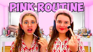 I COPIED My 13 YEAR OLD SISTERS MORNING ROUTINE only using PINK products [upl. by Ishmael]