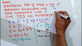 finding marginal propensity to save from equilibrium level of income amp autonomous consumption [upl. by Hovey]