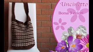 TUTORIAL BORSA ESTATE 2017 ☀️  Come fare una borsa a tre colori alluncinetto [upl. by Glynas]