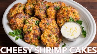 Cheesy Shrimp Cakes Recipe with Lemon Aioli Sauce [upl. by Nahtaneoj]