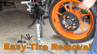 KTM Duke 390 Rear Tire Change  Stepbystep guide  At home Repair [upl. by Hahsi]