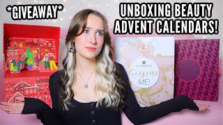 UNBOXING BEAUTY ADVENT CALENDARS  GIVEAWAY Most Popular Calendars 2021 [upl. by Lipp]