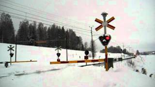 Green Cargo freight train heads southbound over the Gruvvägen level crossing [upl. by Marteena]