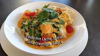 Pasta mit Lachs Spinat und cremiger Sahnesauce [upl. by Eocsor784]