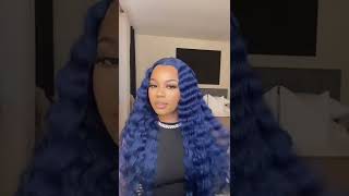 make my blue straight wigs to deep wave hair ftreshinehair bluewigs [upl. by Anawait]