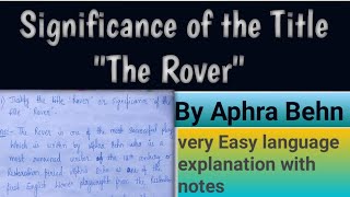 Significance of the Title quotThe Roverquot by Aphra Behn [upl. by Bashemath]