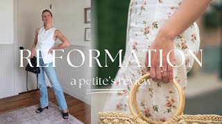 REFORMATION SPRING HAUL  Petite Review of Reformation Denim and Dresses [upl. by Gefell]