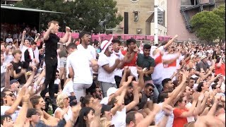 England Fans Celebrate Maguires Goal In Leeds  Sweden v England  Russia 2018 World Cup [upl. by Anileh]