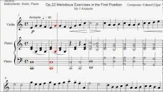 Violin Pieces Grade 1 to 2 Elgar Op22 No1 Very Easy Melodious Exercises Sheet Music [upl. by Nnairrehs]