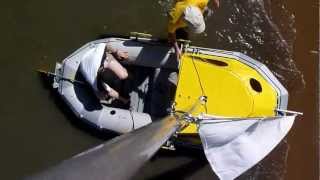 Intex Mariner 4 homemade inflatable dinghy cabin sail boat aufblasbares Segelboot [upl. by Diarmid]