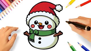 COMMENT DESSINER UN BONHOMME DE NEIGE KAWAII 🎅🎄 [upl. by Retniw359]