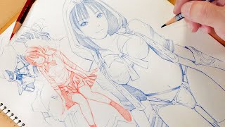 red and blue pencil  消せる色鉛筆で描く [upl. by Carder]