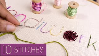 10 Hand Embroidery Letters for Beginners Stitching Tutorials by HandiWorks [upl. by Suravat]