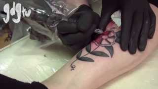 Traditional Flower Tattoo  Tattoo Being Done in Time Lapse [upl. by Harolda]