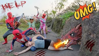 Wow 3 SpiderMan superheroes use chainsaws confront the ferocious fire dragon to save the girl [upl. by Odraner600]