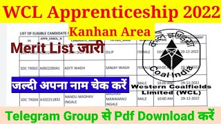 WCL Apprentice 2022 Merit list  WCL Kanhan Area Merit list  Western Coalfield Limited merit list [upl. by Arahc]