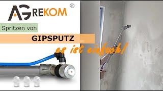 Spritzen von GIPSPUTZ Wand verputzen  Feinputz auftragen [upl. by Avrenim]