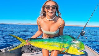 DIVING amp FISHING Catching Mahi Mahi That Started a Shark Frenzy  Ningaloo North Lefroy  S1E21 [upl. by Einnok212]