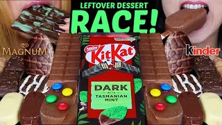 ASMR LEFTOVER DESSERT RACE GIANT DARK CHOCOLATE MINT KITKAT MINI MAGNUM ICE CREAM MampMS NUTELLA [upl. by Merlina]