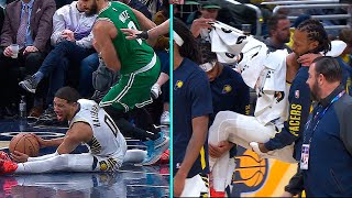 Tyrese Haliburton carried to the locker room after slipping on the floor 🙏 SCARY INJURY [upl. by Vaas959]