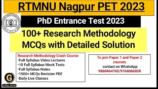 RTMNU Pet 2023 Top Mcqs  Research Methodology  संशोधन कार्यप्रणाली  Entire Syllabus Revision [upl. by Tychon]