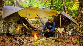 Bushcraft Tarp Camping Solo Overnighter [upl. by Darrey538]