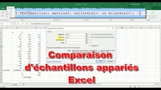 Comparer la moyenne de 2 échantillons appariés  TABLEUR EXCEL  33 [upl. by Natsreik]