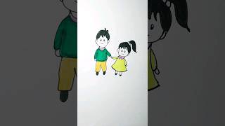 Easy Cute Boy and girl drawing  How to draw Couple  boy and girl love love shorts drawing [upl. by Accem]