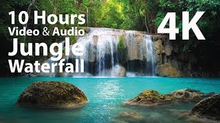 4K UHD 10 hours  Jungle Waterfall  mindfulness ambience relaxing meditation nature [upl. by Atinat75]