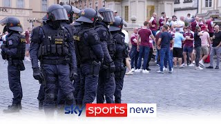 30 people arrested as West Ham amp Fiorentina fans clash in Prague [upl. by Lyrehs70]