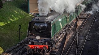 Steam Train BR 34072 257 Squadron Arriving Rawtenstall Station East Lancashire Heritage Railway [upl. by Eram]