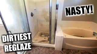 HOW TO REGLAZE a BATHTUB amp TILE SHOWER  Reglazing a Master Bathroom to get a house ready for sale [upl. by Priebe826]