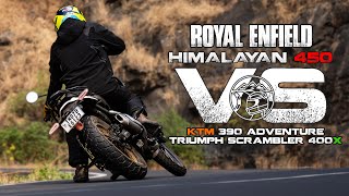 Royal Enfield Himalayan 450  KTM 390 Adventure  Triumph Scrambler 400X Compared  Sagar Sheldekar [upl. by Cora]