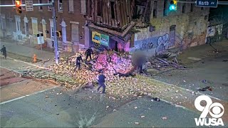 Shocking video shows the moment a car crashed killing a pedestrian and destroying part of a building [upl. by Baptlsta]