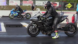 GSXR vs H2 Kawasaki  drag race [upl. by Acinomal]