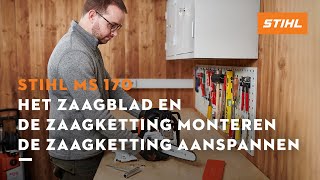 Het zaagblad en de zaagketting monteren amp de zaagketting aanspannen  STIHL MS 170 [upl. by Weingartner617]