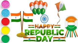 Happy Republic Day drawing INDIAN FLAG tiranga kiteballoons Tricolors 26 January 2024 [upl. by Yboj]