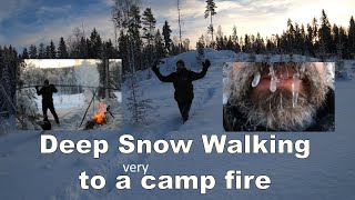 Deep snow walking to a very old camp fire place on Snipeåsen [upl. by Hillery144]