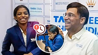 Vishy Anand congratulates Vaishali  The winner of Tata Steel Chess India Blitz Women [upl. by Enahpad]