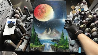 Valley under burning Moon 🌙  SPRAY PAINT ART by Skech [upl. by Ylhsa]