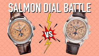 Salmon Dial Battle The Patek 5270p001 VS The Breitling Premier Heritage Datora [upl. by Arodaeht]