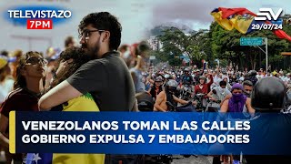 Miles de personas se manifiestan en Venezuela contra elección de Nicolás Maduro  Televistazo 7 PM [upl. by Irik]