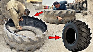 A Perfect Way to Renew a Worn old Tractor Tire “Retreading an old Big Tyre” [upl. by Amaj]