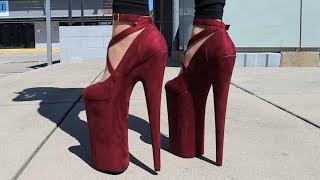 Review Walking In Enormous 10 Inch Pleaser BEYOND087FS Burgundy Faux Suede High Heel Shoes [upl. by Sirhc]