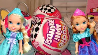 Surprises  Elsa amp Anna toddlers  fun with friends amp Mini Brands Foodie [upl. by Kerad]