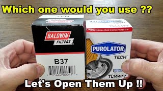 Baldwin Oil Filter B37 vs Purolator Tech Oil Filter TL14477 Oil Filter Cut Open Comparison [upl. by Ahsenik316]